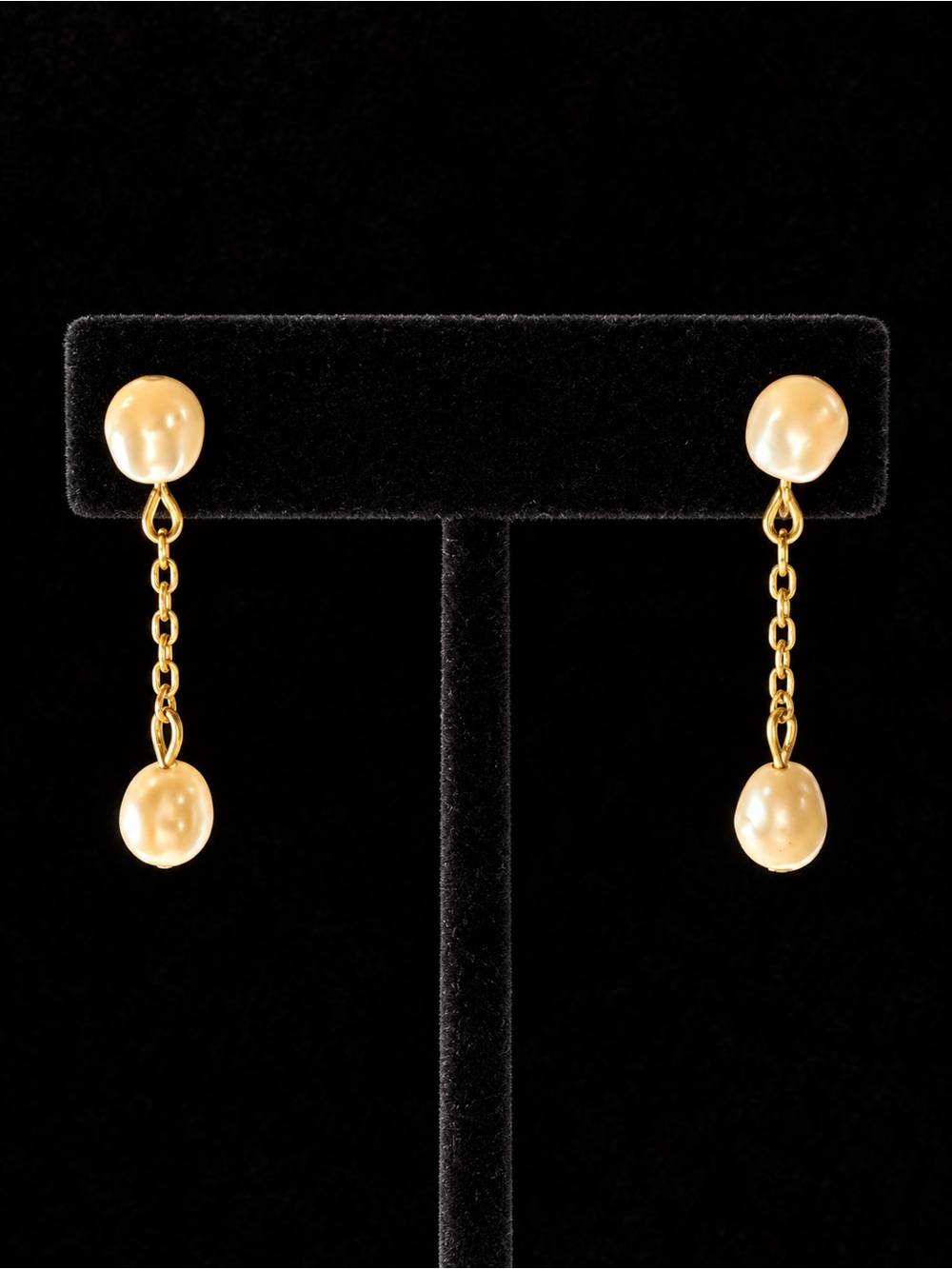 Elegant Gold and Pearl Drop Chain Earrings